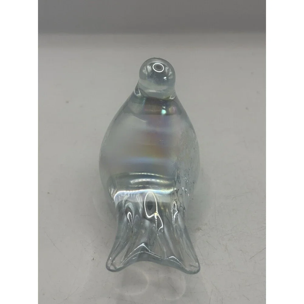 Rainbow Snow Bird Figurine Iridescent Art Glass Matte Finish 5”
